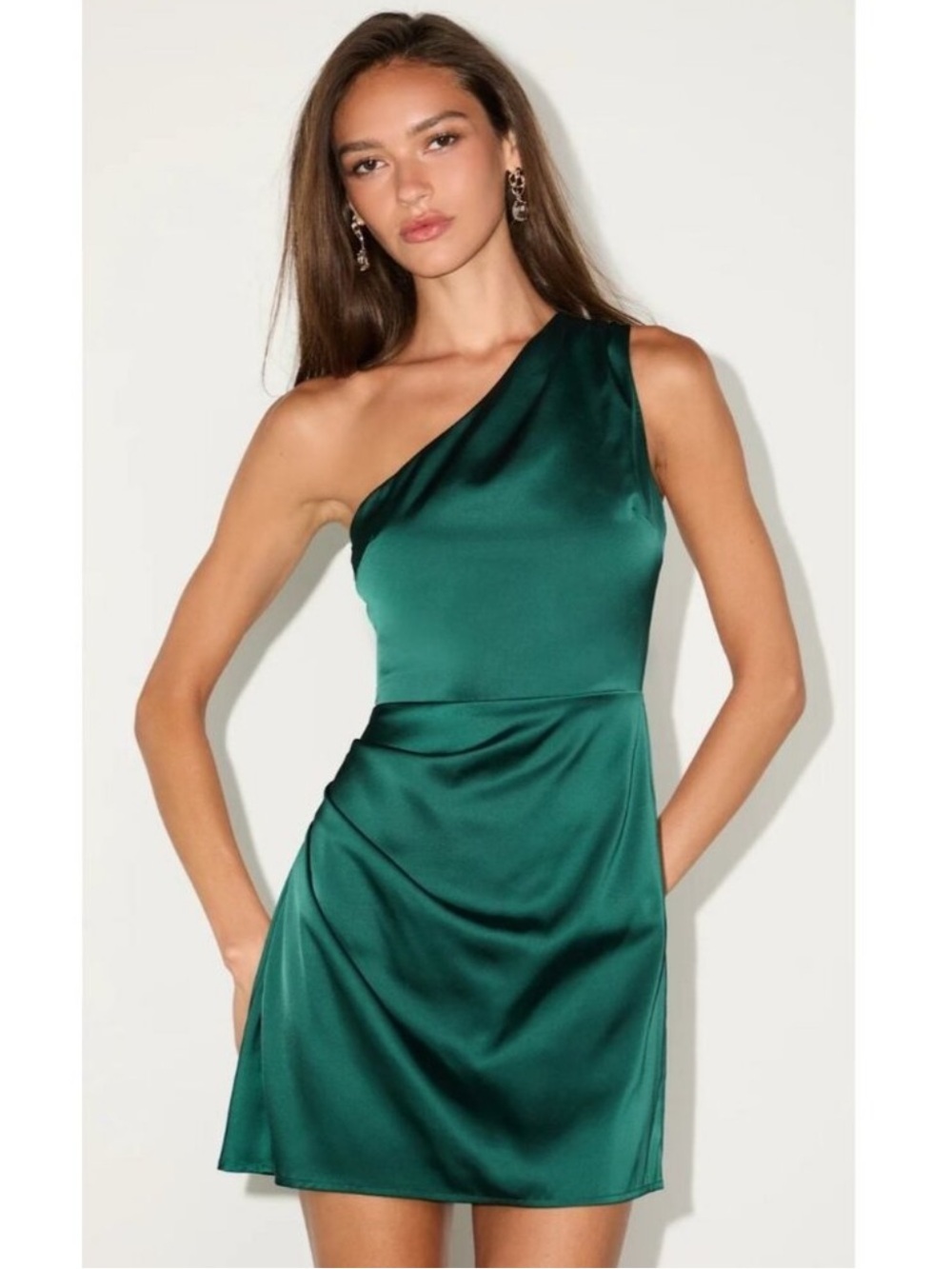 Lulus Love Me Tonight Satin One-Shoulder Mini Dress Green